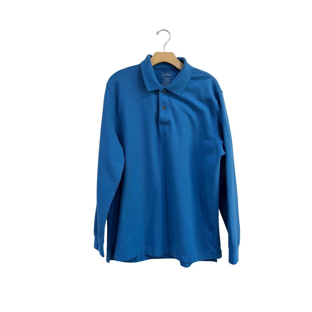 L.L.Bean Premium Double L Blue Long Sleeve Cotton Polo Shirt Men's L